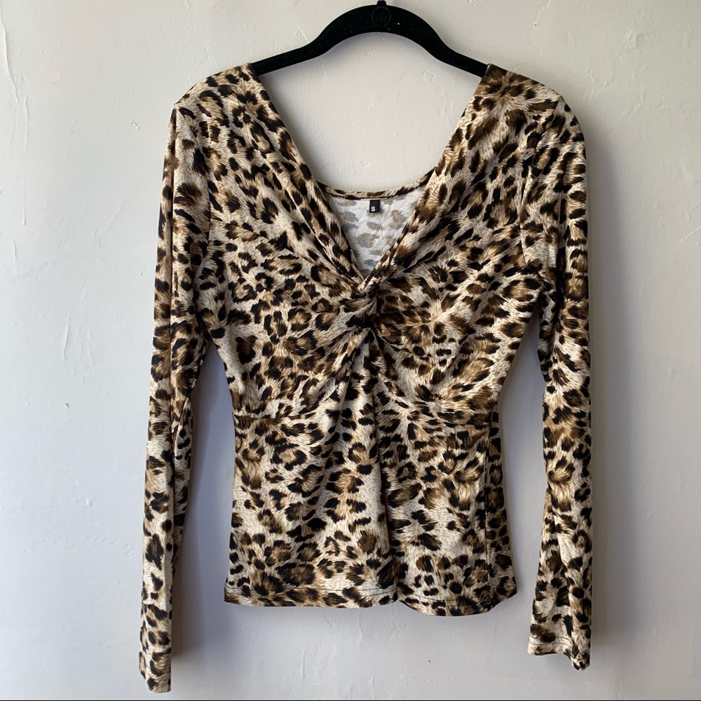 Leopard print long sleeve v neck blouse